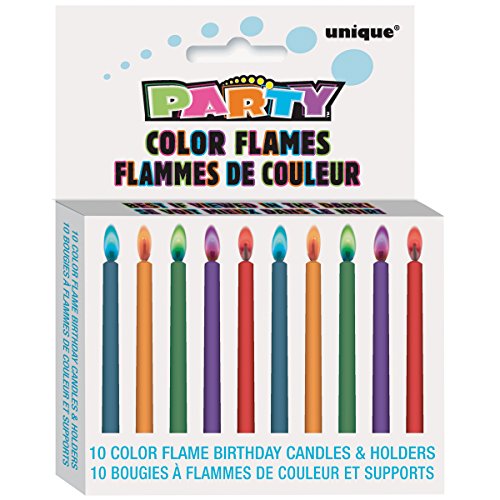 Set de 10 velas de cumpleaños con llamas de colores de Unique Party