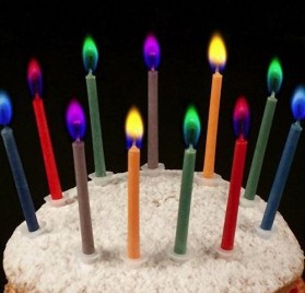 Velas de cumpleaños con llamas de colores marca Find-me-a-gift