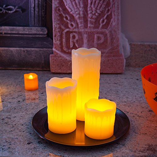 3 velas LED Lights4fun con bandeja y piedras decorativas